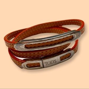 TOD'S Triple Wrap Leather & Silver Bracelet